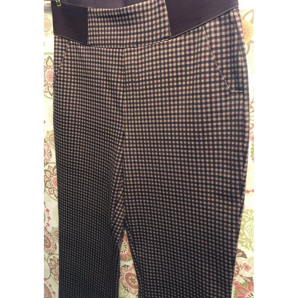 DG2 Diane Gilman Pull On LT Womens Brown Checked Pants w/Pockets Stretchy - Picture 5 of 5